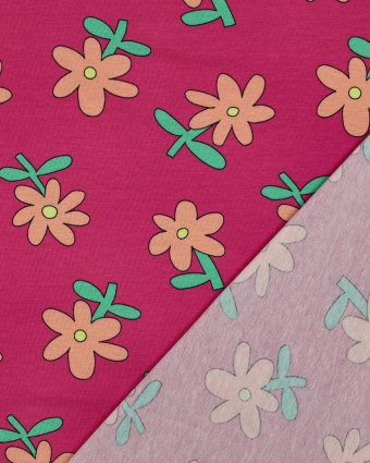 Jersey de Coton Fleurs Rose et Pêche Jennifer Bouron - Mercerine