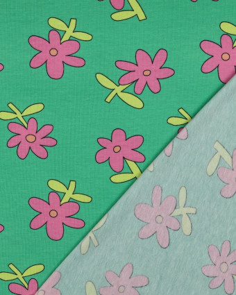 Jersey de Coton Fleurs Vert et Rose Jennifer Bouron - Mercerine