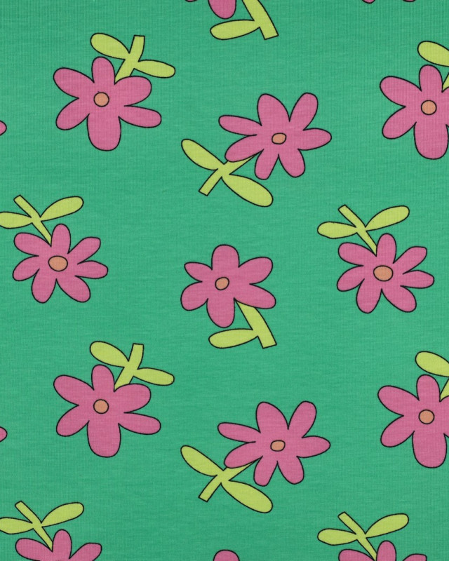 Jersey de Coton Fleurs Vert et Rose Jennifer Bouron - Mercerine