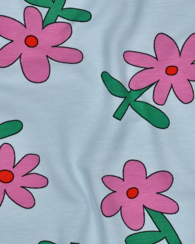 Jersey de Coton Fleurs Bleu Ciel et Rose Jennifer Bouron - Mercerine