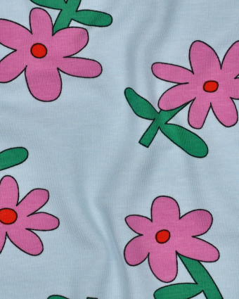 Jersey de Coton Fleurs Bleu Ciel et Rose Jennifer Bouron - Mercerine
