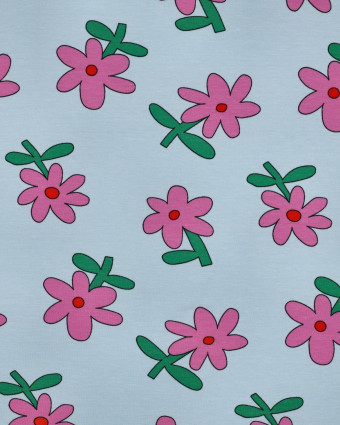 Jersey de Coton Fleurs Bleu Ciel et Rose Jennifer Bouron - Mercerine
