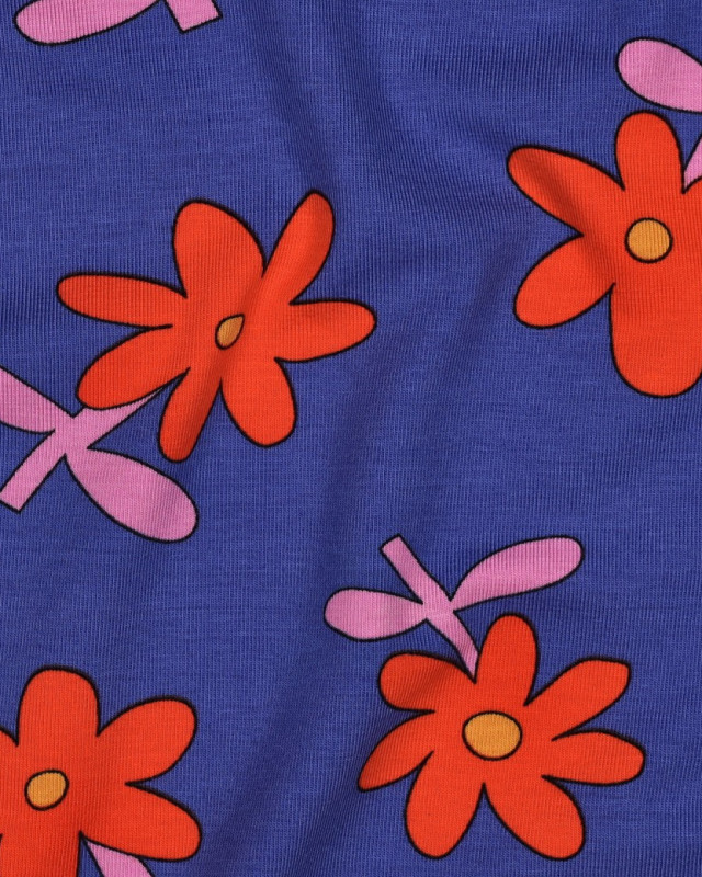 Jersey de Coton Fleurs Bleu et Rouge Jennifer Bouron - Mercerine