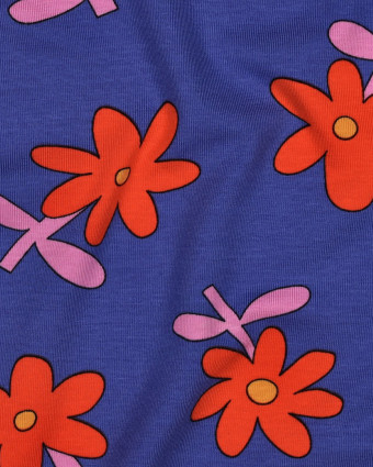 Jersey de Coton Fleurs Bleu et Rouge Jennifer Bouron - Mercerine