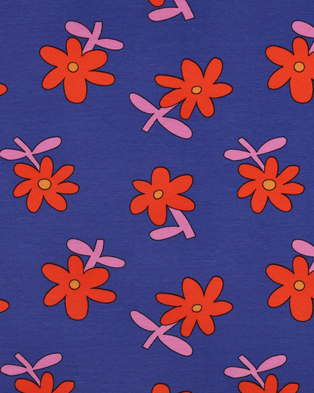 Jersey de Coton Fleurs Bleu et Rouge Jennifer Bouron - Mercerine