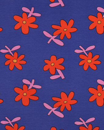 Jersey de Coton Fleurs Bleu et Rouge Jennifer Bouron - Mercerine