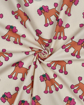 Popeline de Coton Dogs Ecru et Rose Jennifer Bouron - Mercerine