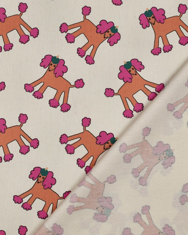 Popeline de Coton Dogs Ecru et Rose Jennifer Bouron - Mercerine