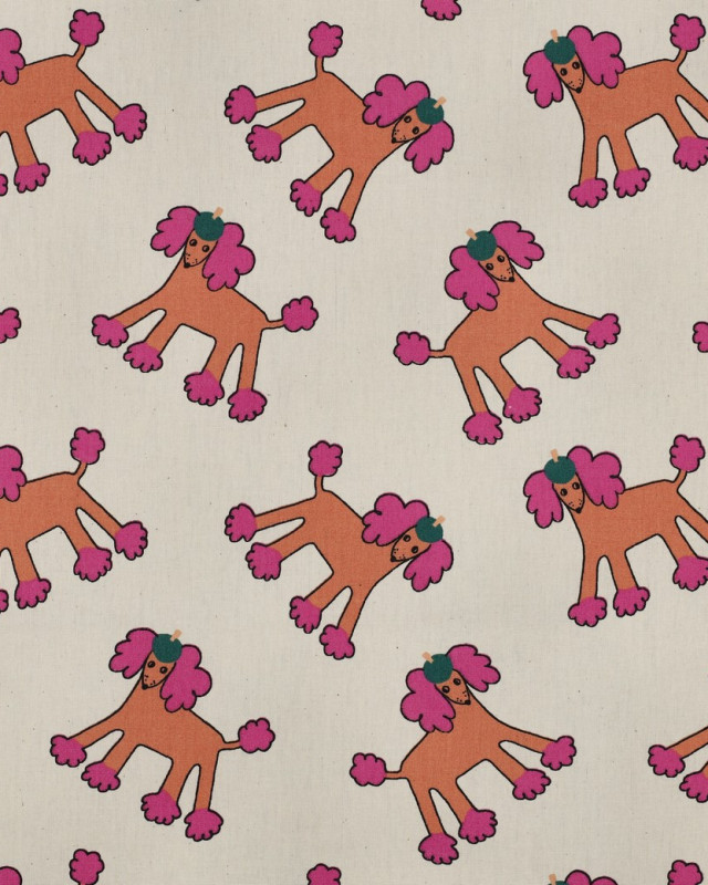 Popeline de Coton Dogs Ecru et Rose Jennifer Bouron - Mercerine