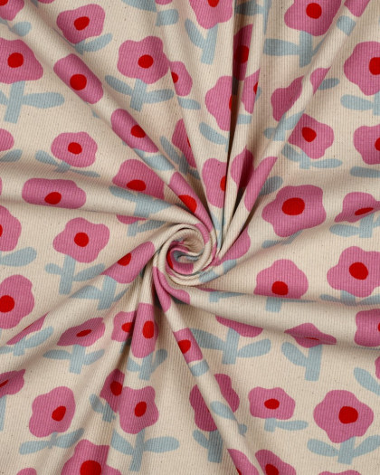 Jersey Mini Côtelé Flower Mauve Jennifer Bouron - Mercerine