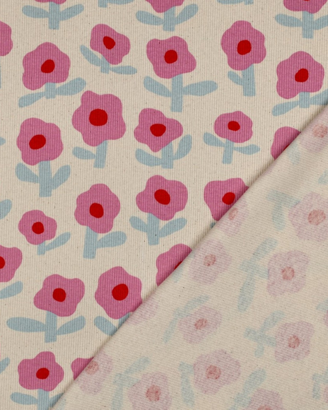 Jersey Mini Côtelé Flower Mauve Jennifer Bouron - Mercerine