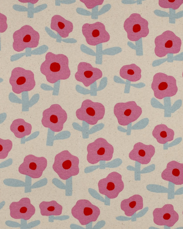 Jersey Mini Côtelé Flower Mauve Jennifer Bouron - Mercerine