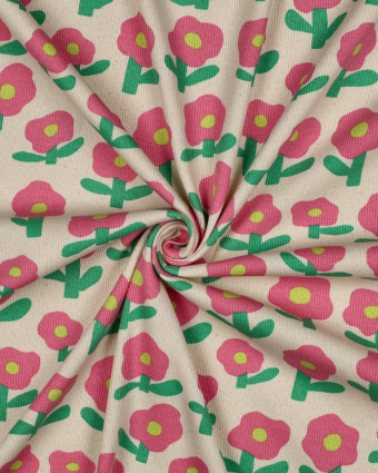 Jersey Mini Côtelé Flower Rose Jennifer Bouron - Mercerine