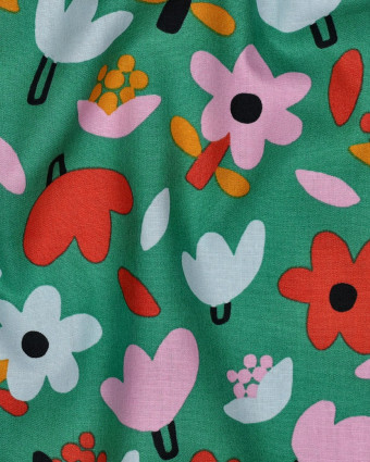 Popeline de Coton Flower Vert Jennifer Bouron - Mercerine