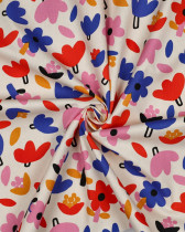 Popeline de Coton Flower Bleu et Rouge Jennifer Bouron