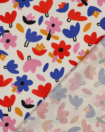Popeline de Coton Flower Bleu et Rouge Jennifer Bouron - Mercerine
