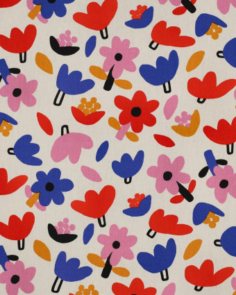 Popeline de Coton Flower Bleu et Rouge Jennifer Bouron - Mercerine