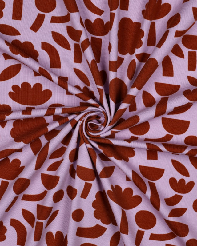 Jersey de Coton Flowers Lavande et Cacao Jennifer Bouron - Mercerine
