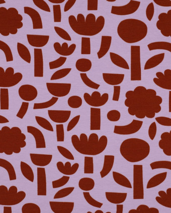 Jersey de Coton Flowers Lavande et Cacao Jennifer Bouron - Mercerine