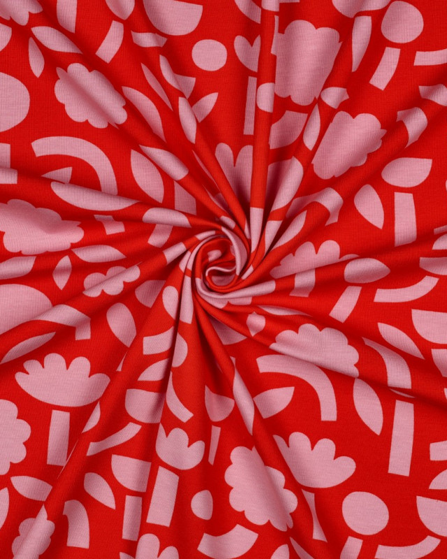 Jersey de Coton Flowers Rouge et Rose Jennifer Bouron - Mercerine