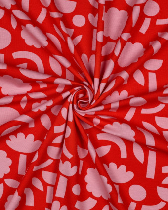 Jersey de Coton Flowers Rouge et Rose Jennifer Bouron - Mercerine