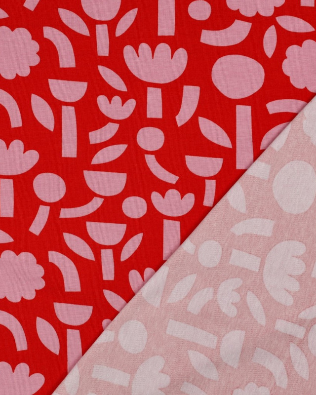 Jersey de Coton Flowers Rouge et Rose Jennifer Bouron - Mercerine
