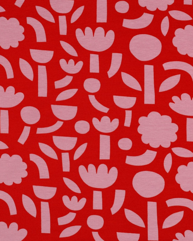 Jersey de Coton Flowers Rouge et Rose Jennifer Bouron - Mercerine