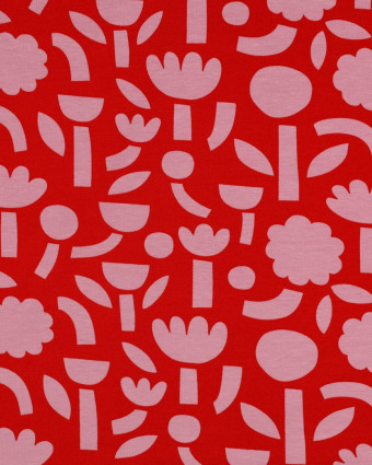 Jersey de Coton Flowers Rouge et Rose Jennifer Bouron - Mercerine