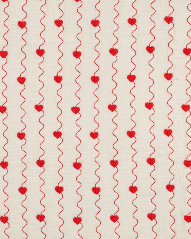 Matelassé Double Gaze Ecru Cœur Rouge - Mercerine