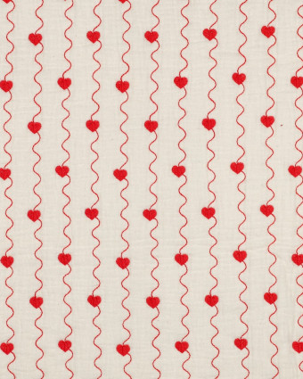 Matelassé Double Gaze Ecru Cœur Rouge - Mercerine