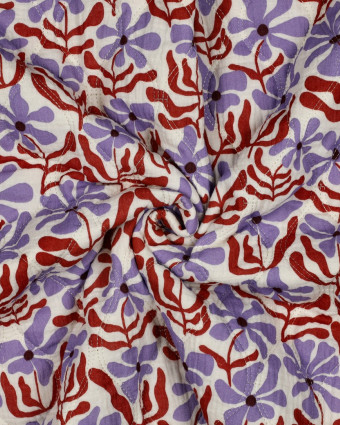Matelassé Double Gaze Fleuri Mauve et Cacao - Mercerine