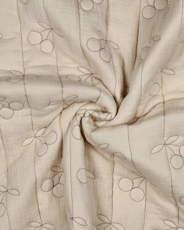 Matelassé Double Gaze Cerises Brodées Ecru - Mercerine
