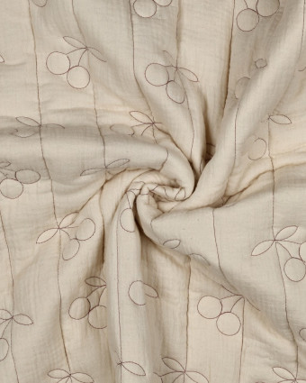 Matelassé Double Gaze Cerises Brodées Ecru - Mercerine