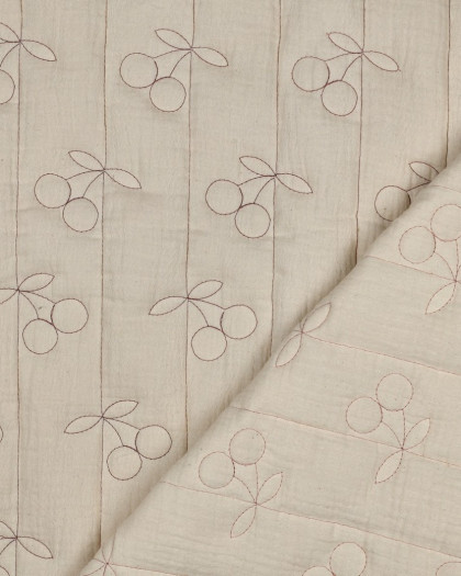 Matelassé Double Gaze Cerises Brodées Ecru - Mercerine