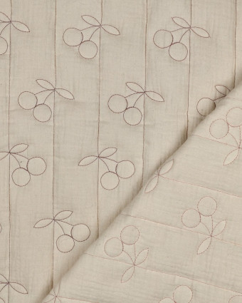 Matelassé Double Gaze Cerises Brodées Ecru - Mercerine