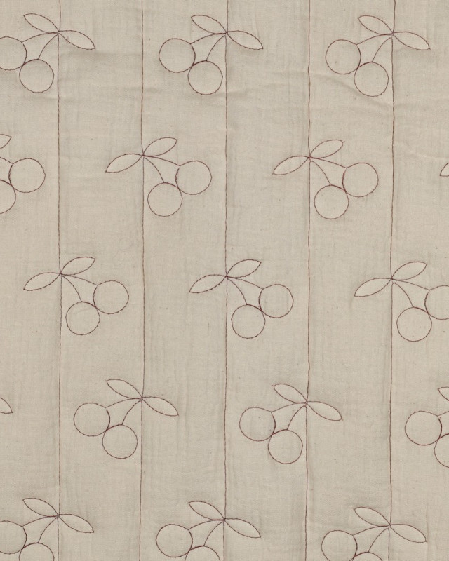 Matelassé Double Gaze Cerises Brodées Ecru - Mercerine