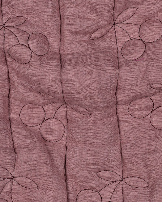 Matelassé Double Gaze Cerises Brodées Mauve - Mercerine