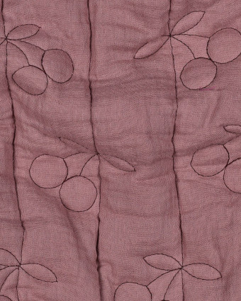 Matelassé Double Gaze Cerises Brodées Mauve - Mercerine