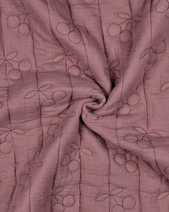 Matelassé Double Gaze Cerises Brodées Mauve - Mercerine