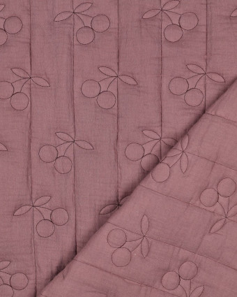 Matelassé Double Gaze Cerises Brodées Mauve - Mercerine