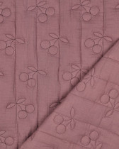 Matelassé Double Gaze Cerises Brodées Mauve