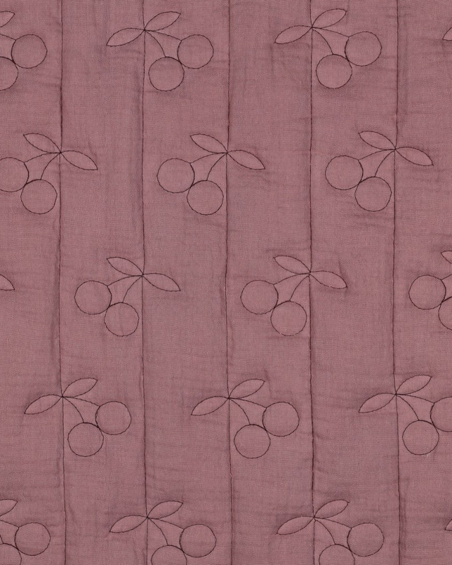 Matelassé Double Gaze Cerises Brodées Mauve - Mercerine