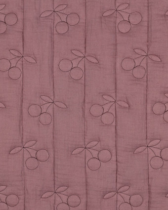Matelassé Double Gaze Cerises Brodées Mauve - Mercerine