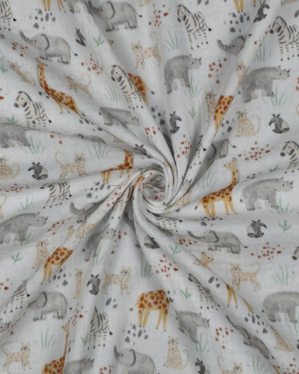 Double Gaze Blanche Motif Safari - Mercerine