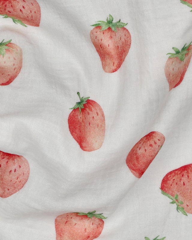 Double Gaze Blanche Motif Fraise - Mercerine