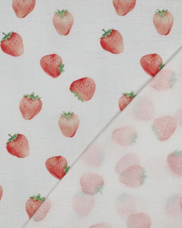 Double Gaze Blanche Motif Fraise - Mercerine