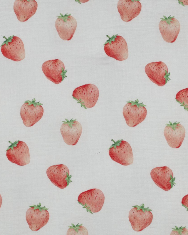 Double Gaze Blanche Motif Fraise - Mercerine