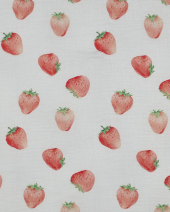 Double Gaze Blanche Motif Fraise - Mercerine