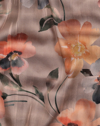 Satin de Coton Imprimé Fleuri Champagne Rosé - Mercerine