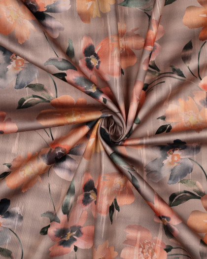 Satin de Coton Imprimé Fleuri Champagne Rosé - Mercerine